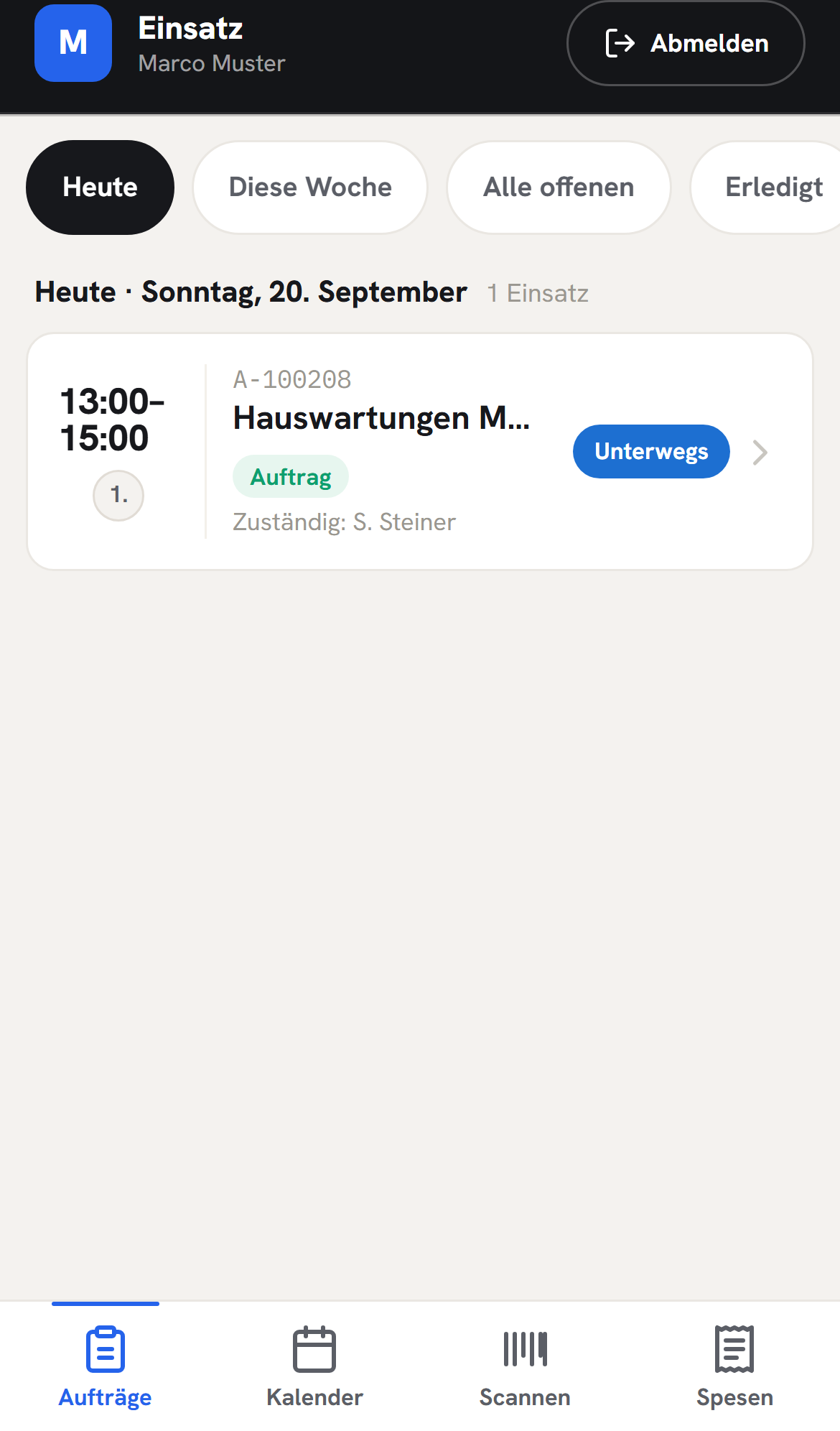 Die Auftragsliste des Monteurs auf dem Handy